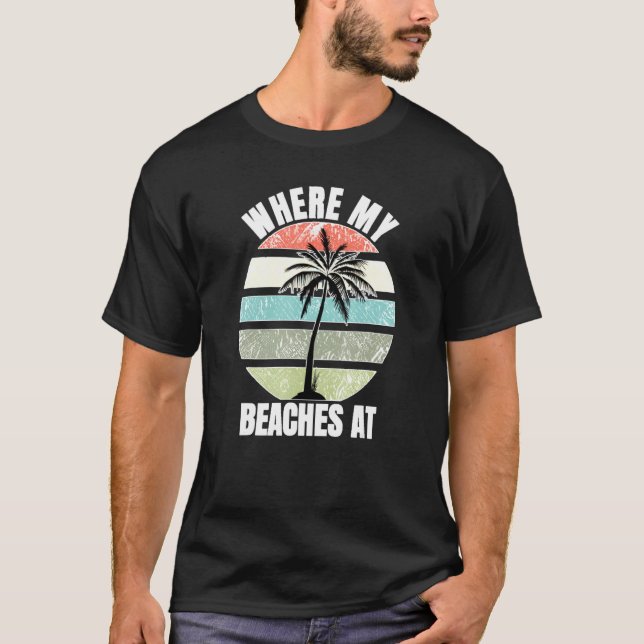Camiseta Donde Mis Playas En Palm Tree Silhouette Retro Isl (Anverso)