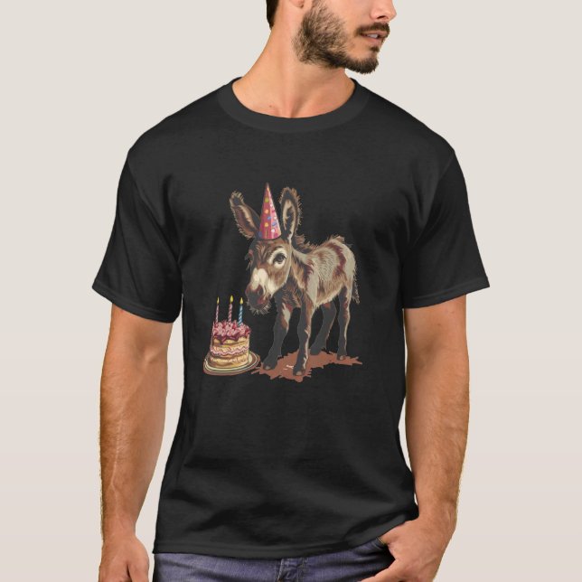 Camiseta Donkey de fiesta de cumpleaños con Gorra y pasteli (Anverso)