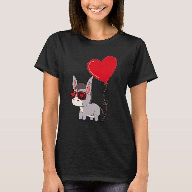 Camiseta Donkey With Heart Balloon Valentines Day Love Boys (Anverso)