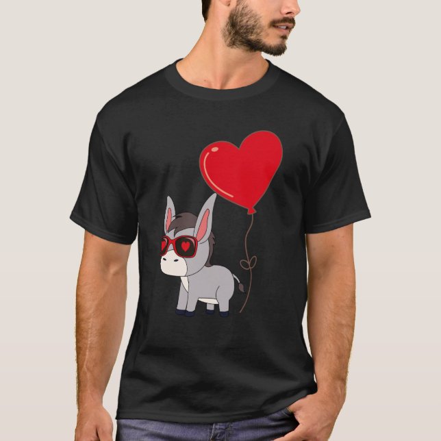 Camiseta Donkey With Heart Balloon Valentines Day Love Boys (Anverso)