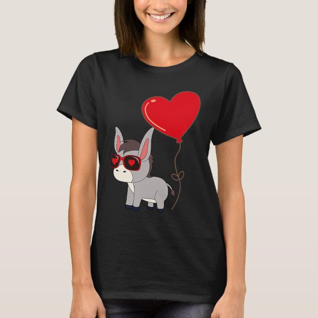 Camiseta Donkey With Heart Balloon Valentines Day Love Boys (Anverso)