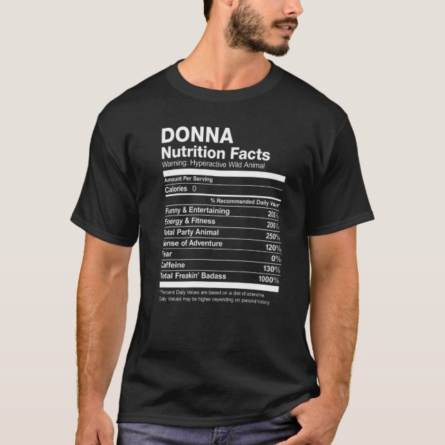 Camiseta Donna Nutrition Facts Name Family Last First Funny (Anverso)