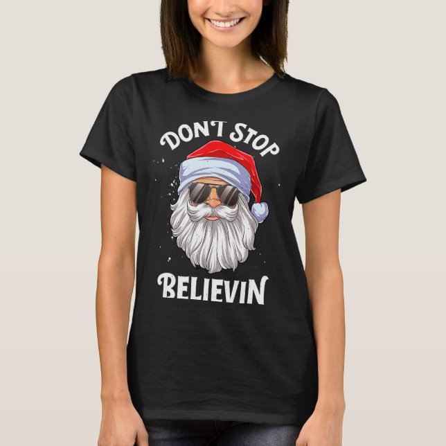 Camiseta Dont Stop Believin Santa Christmas Boys Kids _1  (Anverso)