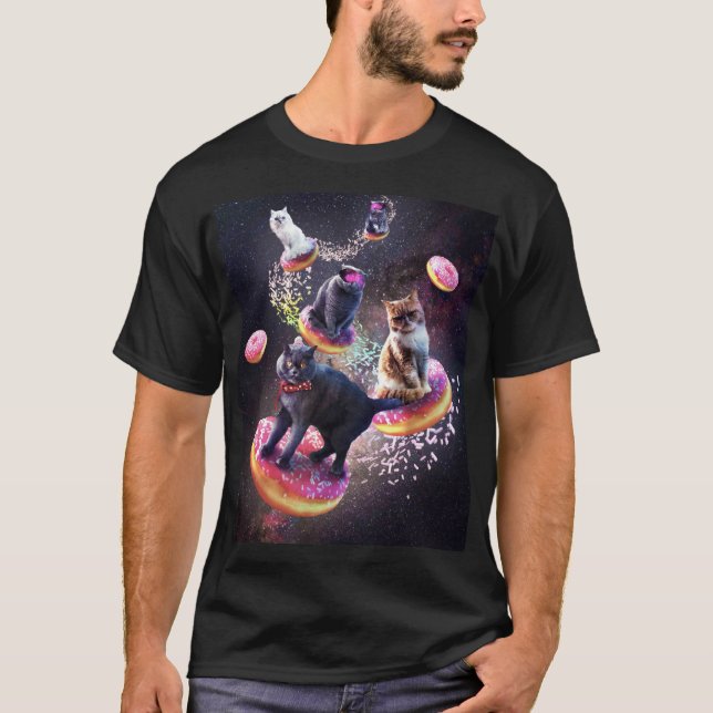 Camiseta Donut Gato Galaxy - Gatos espaciales montando donu (Anverso)