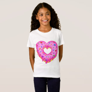 Camiseta Donut rosa cardíaco con rociadores de arco iris