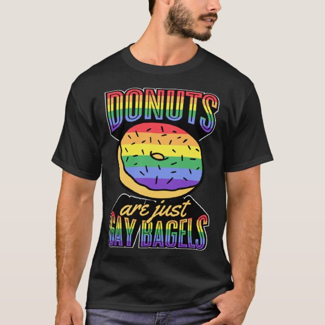 Camiseta Donuts Are Just Gay Bagels LGBT Pride Joke Rainbow (Anverso)