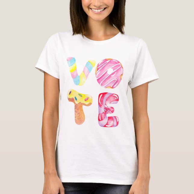 Camiseta Donuts divertidos y Candy Go Vote (Anverso)