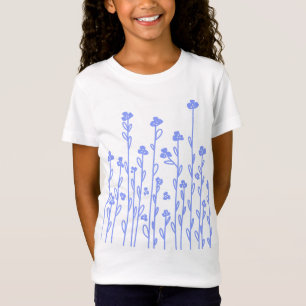 Camiseta Doodle blanco azul lindo flores silvestres