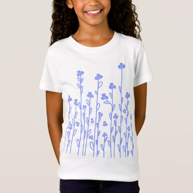Camiseta Doodle blanco azul lindo flores silvestres (Anverso)