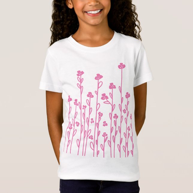 Camiseta Doodle blanco rosado florido flores silvestres (Anverso)