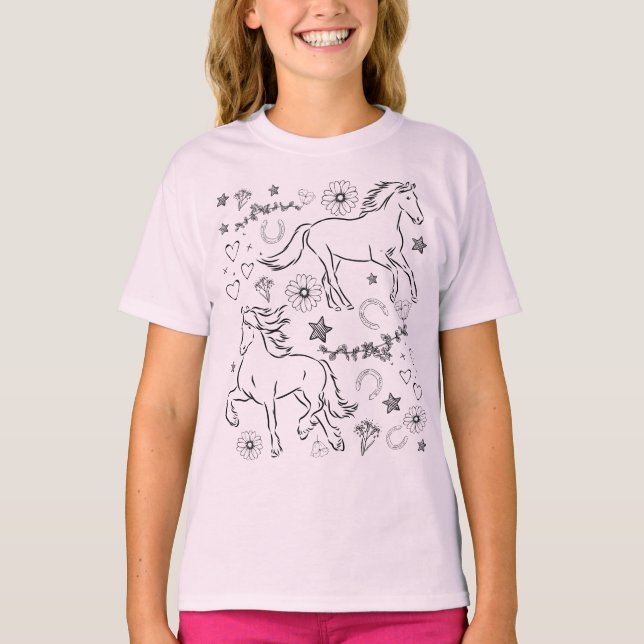 Camiseta Doodle De Caballo De Color Me In (Anverso)