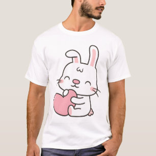 Camiseta Doodle de conejo lindo que abraza corazón