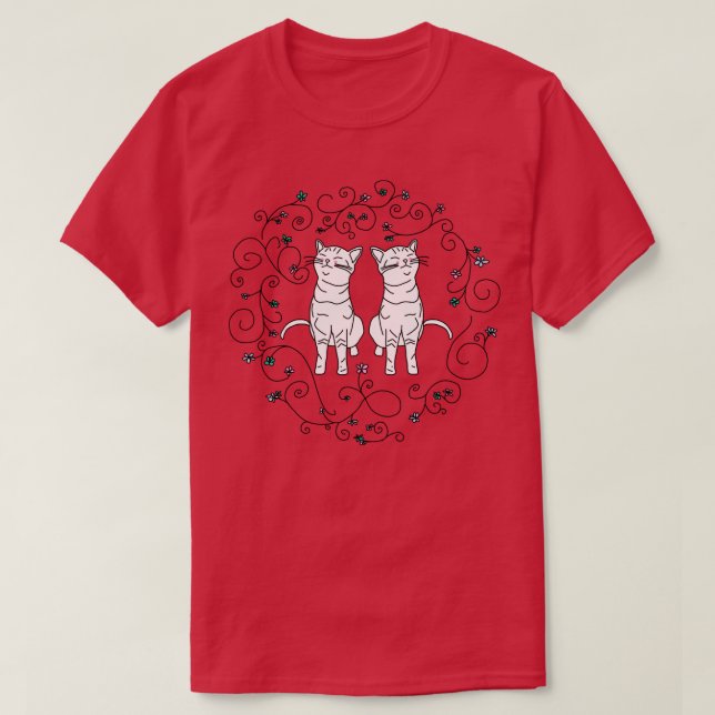 Camiseta Doodle de gatos florales (Diseño del anverso)