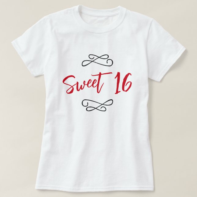 Camiseta Doodle de Moda roja estilo moderno dulce 16 (Diseño del anverso)