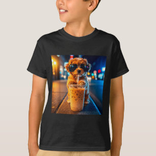 Camiseta Doodle de oro divertido bebiendo café helado meme 