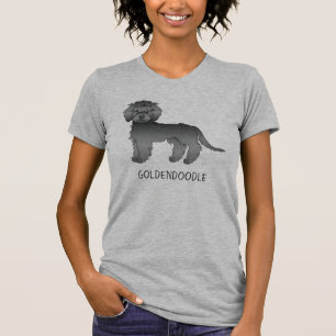 Camiseta Doodle de oro miniatura negro de dibujos animados