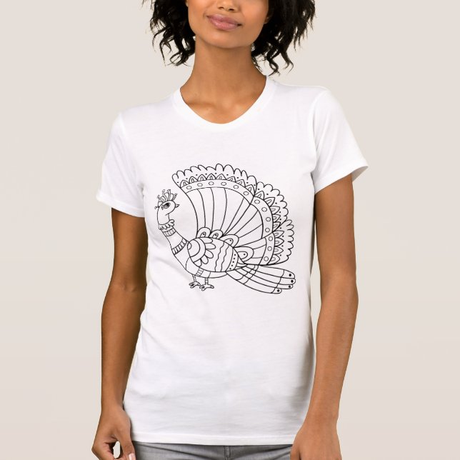 Camiseta Doodle de pavo real ornamental (Anverso)