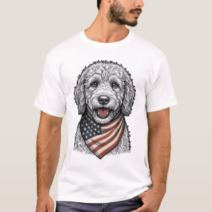 Camiseta Doodle de perro patriótico grabado vintage vector 