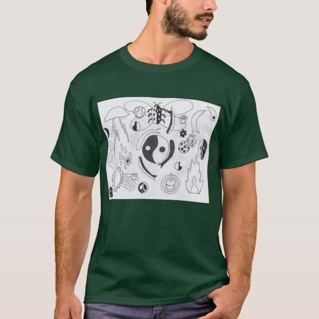 Camiseta Doodle de rock de punk #25 Yin y verde oscuro Yang (Anverso)