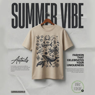 Camiseta Doodle de vida oceánica costera de verano