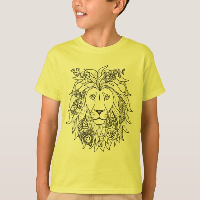 Camiseta Doodle del león y de las flores (Anverso)
