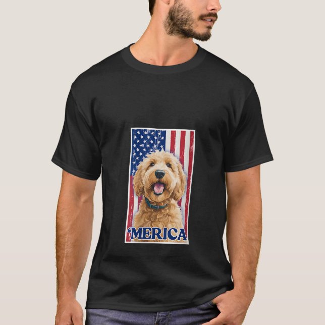 Camiseta Doodle dorado Perro de Labradoodle 4 de Julio M (Anverso)