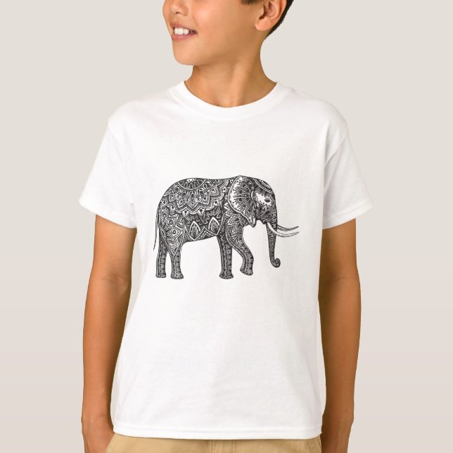 Camiseta Doodle estilizado del elefante de la fantasía (Anverso)