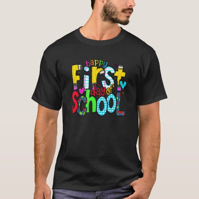Camiseta Doodle Feliz Primer Día De La Escuela (Anverso)