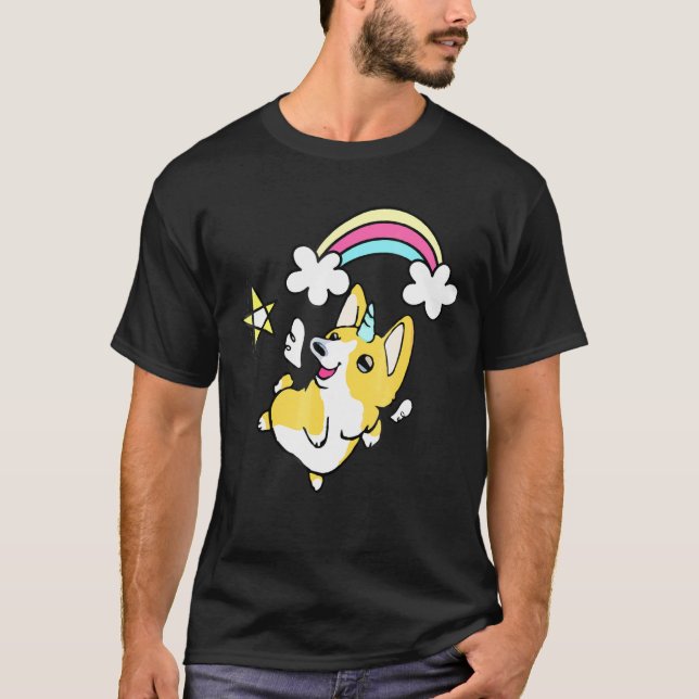 Camiseta Doodle Gráfico Arcoíris Corgi Unicornio (Anverso)