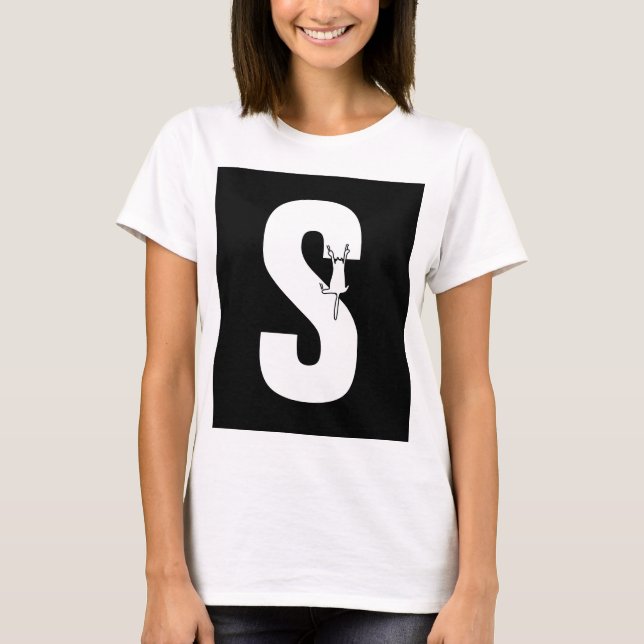 Camiseta Doodle inicial con gato colgante divertido (Anverso)