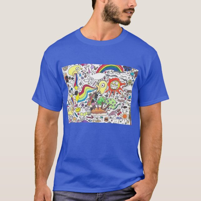 Camiseta Doodle Rock #5 Feliz Sunshine Azul regular (Anverso)