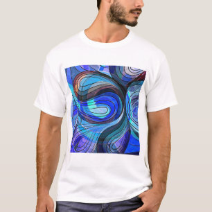 Camiseta Doodle Royal Blue and Aqua Doodle con líneas negra