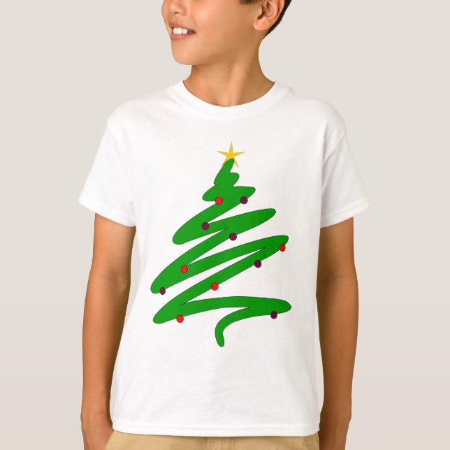 Camiseta Doodle verde de árbol de Navidad (Anverso)
