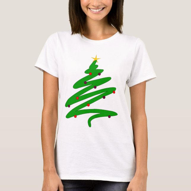 Camiseta Doodle verde de árbol de Navidad Minimalista (Anverso)