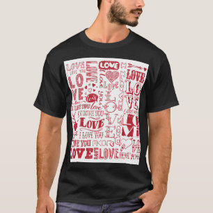 Camiseta Doodles de amor dibujados a mano, patrón encantado