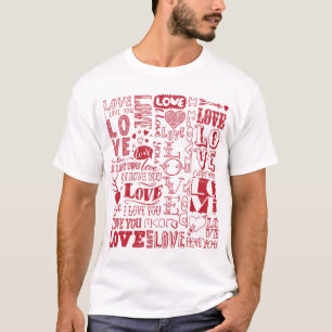 Camiseta Doodles de amor dibujados a mano, patrón encantado
