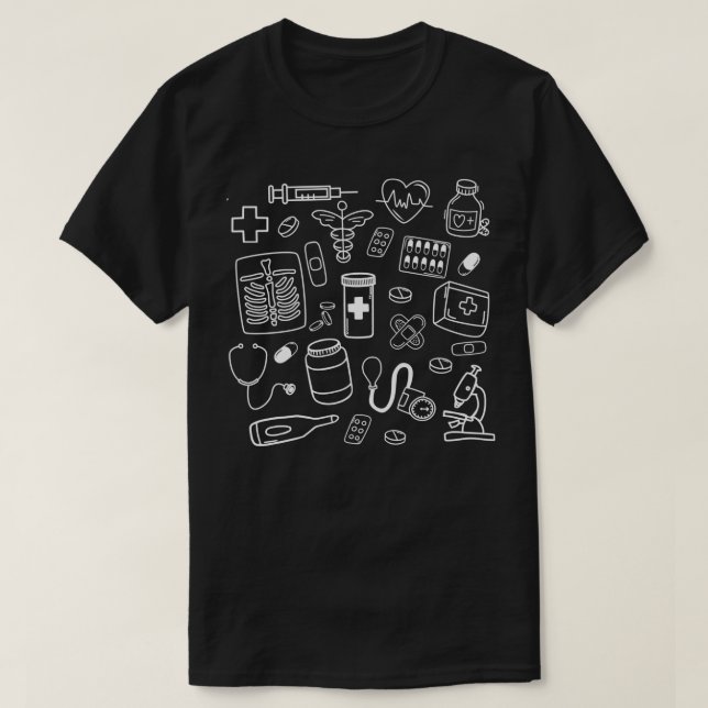 Camiseta Doodles Médicos Para Mujeres En La Profesional De  (Diseño del anverso)