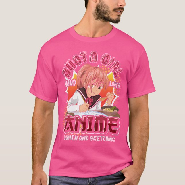 Camiseta Doodling Otaku Chicas Ramen Noodles Esbozando Muje (Anverso)