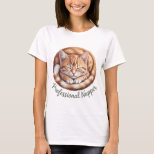 Camiseta Dormilón Profesional Gato Naranja Durmiendo Lindo