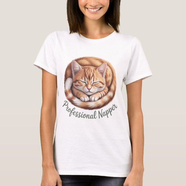 Camiseta Dormilón Profesional Gato Naranja Durmiendo Lindo  (Anverso)
