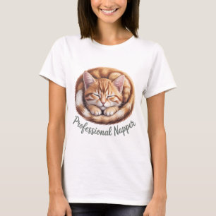 Camiseta Dormilón Profesional Gato Naranja Durmiendo Lindo