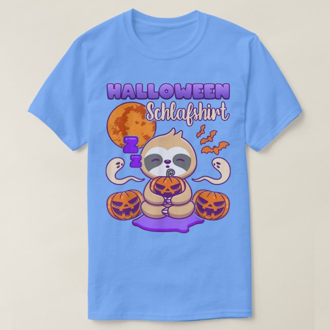 Camiseta Dormir Halloween, Sloth, En Alemán 3985 (Diseño del anverso)