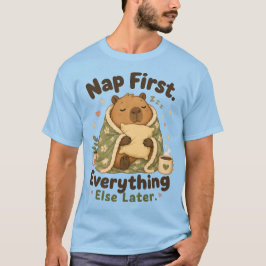 Camiseta Dormir Primero Capybara Kawaii Acogedor