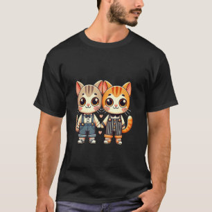 Camiseta Dos amigos gatos lindos tomados de la mano