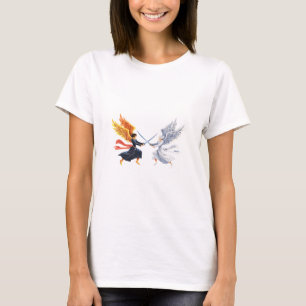 Camiseta Dos ángeles con espada grande con alas abiertas