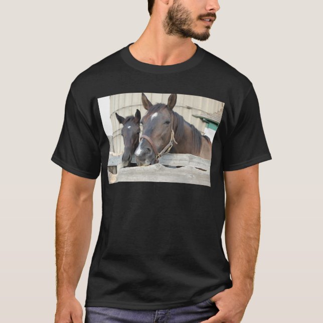 Camiseta Dos caballos mastican una cerca (Anverso)
