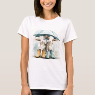Camiseta Dos cabras bebé adorables en un día de lluvia
