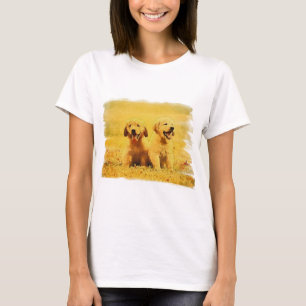 Camiseta Dos cachorros de recuperación de labradores amaril