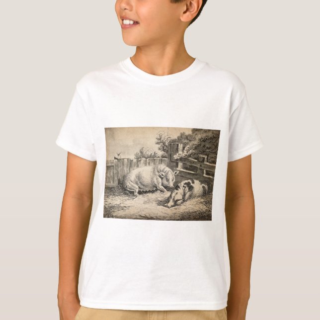 Camiseta Dos cerdos yacen en la paja en una pluma exterior (Anverso)