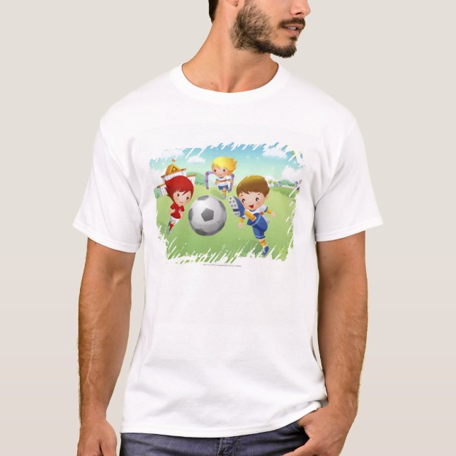 Camiseta Dos chicas y un muchacho que juega a fútbol (Anverso)
